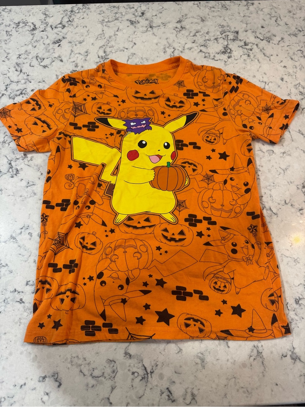 Pokemon Orange Graphic Tee with Pikachu & Pumpkins Children’s Large 12/14